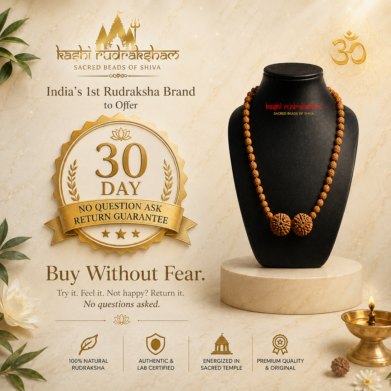 Business Growth (Dhanyog) Combo – 5 Mukhi Mala + 6 Mukhi Nepali + 7 Mukhi Nepali | Energized in Kashi